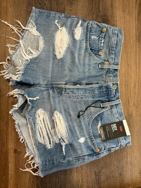 Levi's Distressed Light Blue Denim Cutoff Shorts